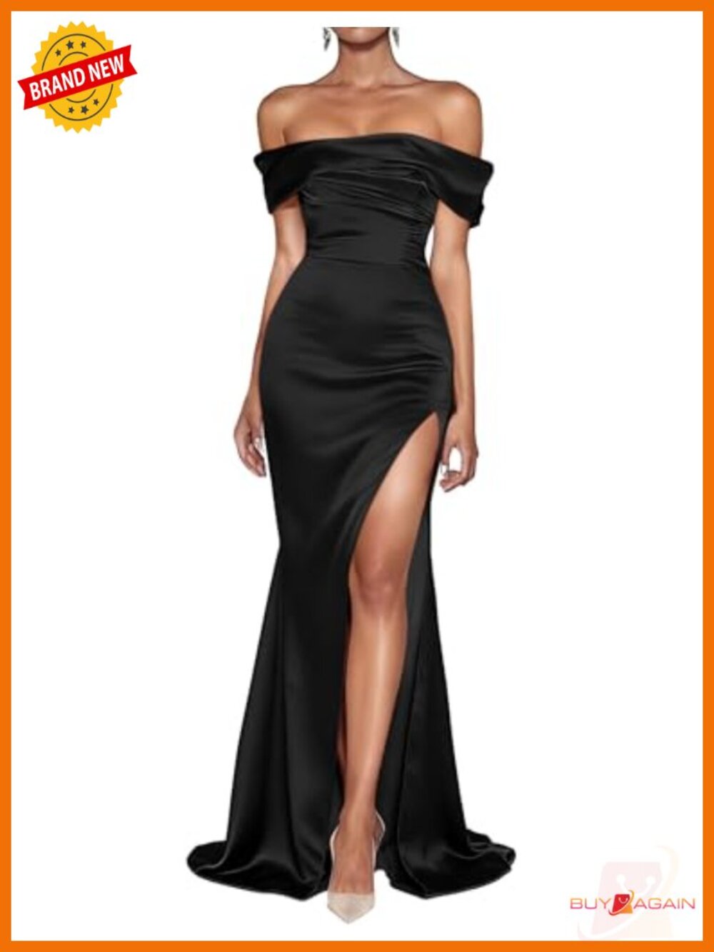 Off Shoulder High Split Bodycon Maxi Formal Dress Satin